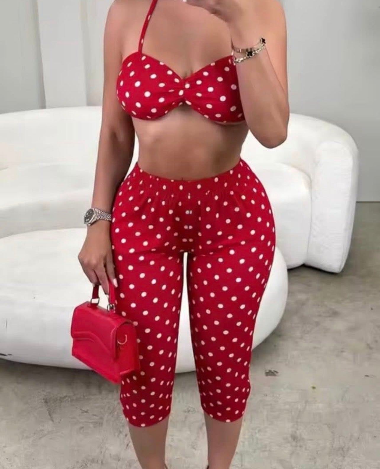 Red 2 piece polka dot