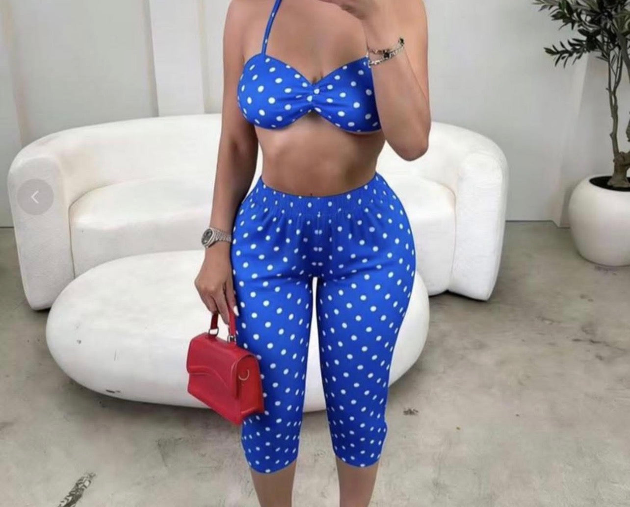Blue polka dot 2 piece without purse